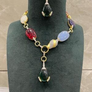Elegant Multicolor Gemstone Necklace and Earring Set